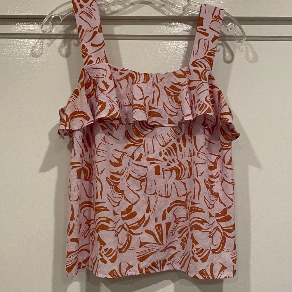 Nine West Light Pink and Rust Brown Ruffled tank